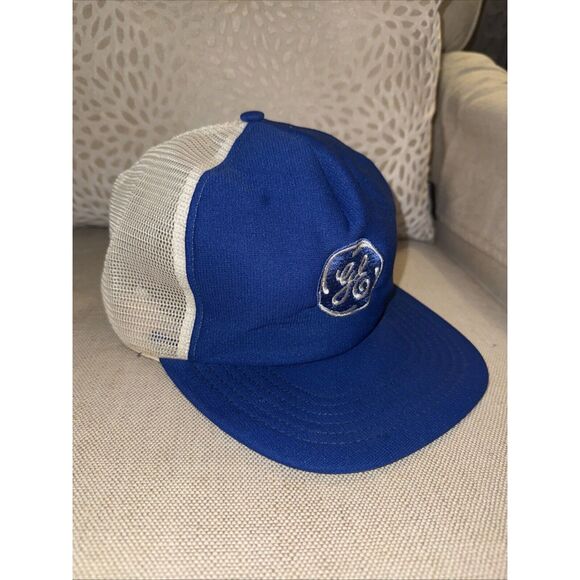 Vintage General Electric GE Blue Snapback Trucker Hat Cap USA Foam Mesh - Picture 2 of 7